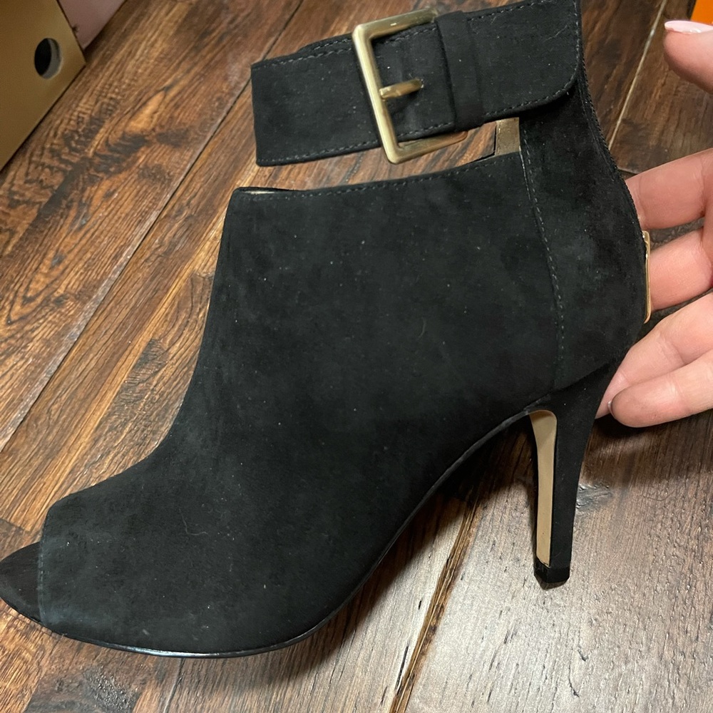 NWB beautiful black suede shootie  buckle strap